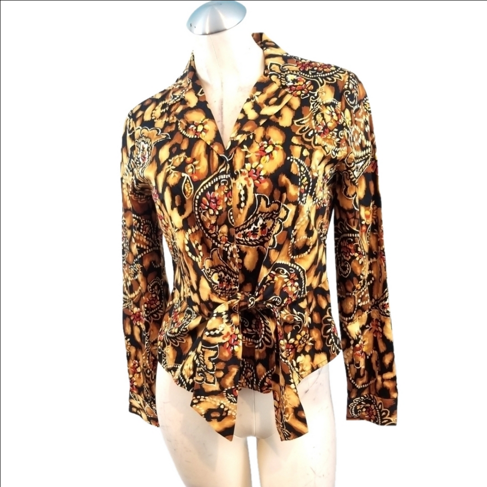 3/$25 Jones New York Size PM Tie Front Blouse Button Up